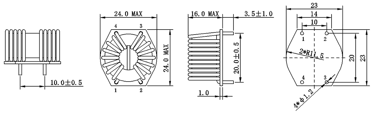 Dimensions:mm Common Mode Power line Choke FC-DLFW2015-10mH-10A-LF