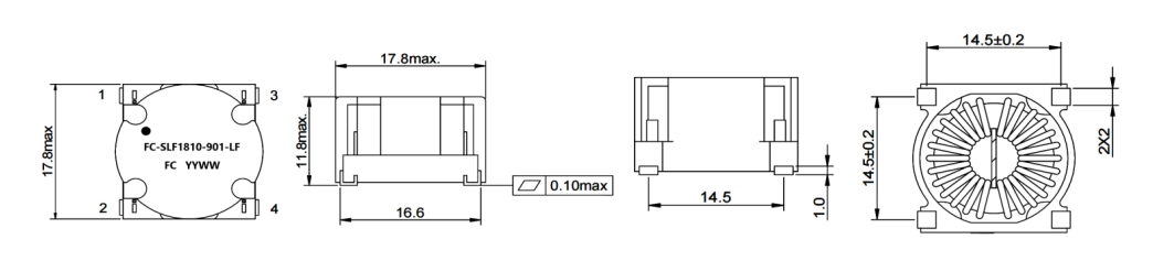 Dimensions:mm Common Mode Power Line Choke FC-SLF1810-901-LF