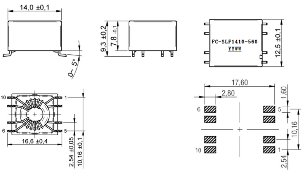 Dimensions:mm SMD Common Mode Line Filter FC-SLF1410 –Series