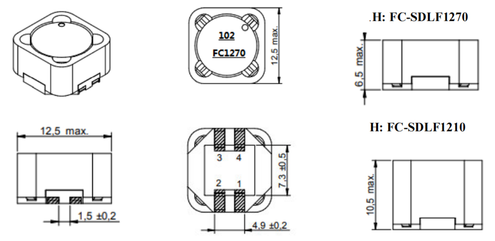 Dimensions:mm SMD Common Mode Line Filter -FC-SDLF1270-1210 –Series