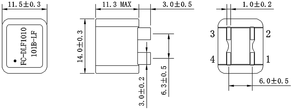 Dimensions:mm Common Mode Power Line Choke FC-DLF1010-101B-LF