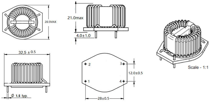 Dimensions:mm FC-DLFH2520H-102Y-LF Common Mode Power Line Choke