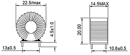 Dimensions:mm FC-DL2018D-5.0mH-20A-L Common Mode Power Line Choke
