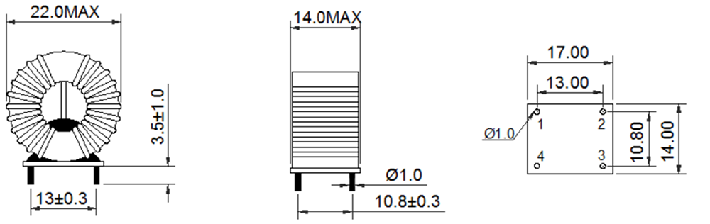 Dimensions:mm Common Mode Power line Choke FC-HLF2018-10mH-10A-LF