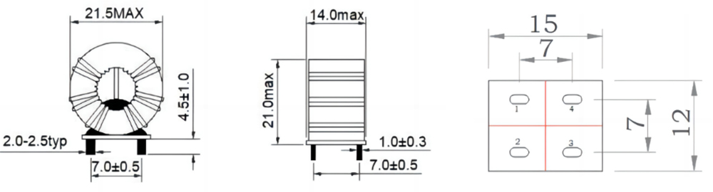 Dimensions:mm Common Mode Power line Choke FC-HLF2010H-50uH-20A-LF