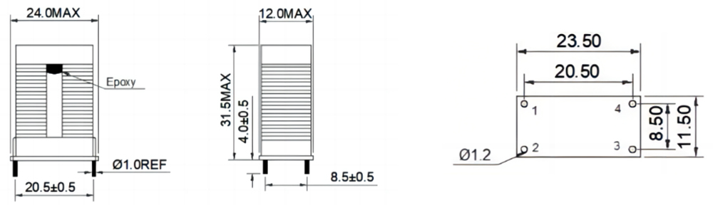 Dimensions:mm Common Mode Power line Choke FC-DLSF3020-2.0mH-25A-LF