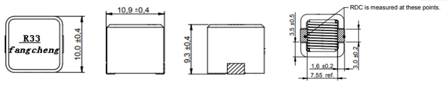 Dimensions:mm SMD High Current cube power Inductor FC-HCL1090 –Series