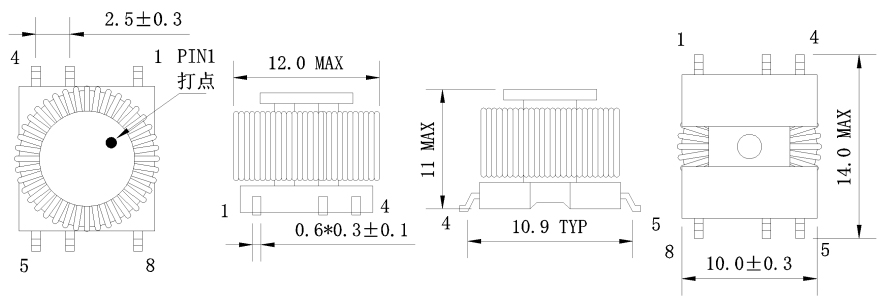 1. Dimensions:mm SMD Drive Transformers FC-STR109-401T-1