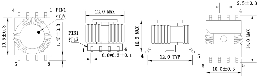 1. Dimensions:mm SMD Drive Transformers FC-STR1010-241T-1