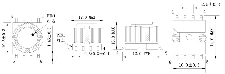 1. Dimensions:mm SMD Drive Transformers FC-STR1010-420T-2