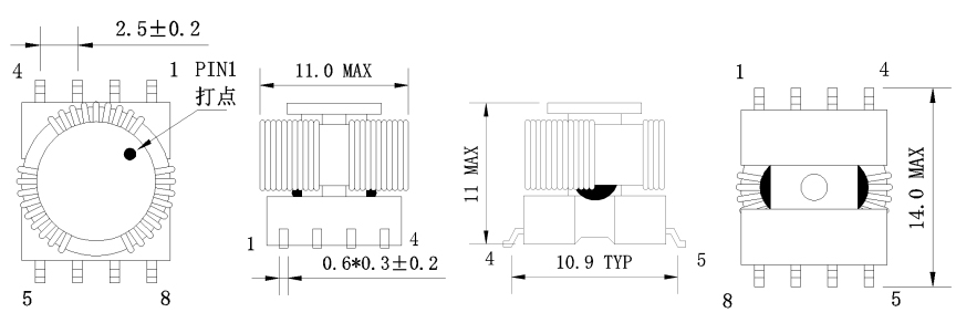 1. Dimensions:mm SMD Drive Transformers FC-STR1010-500T-1