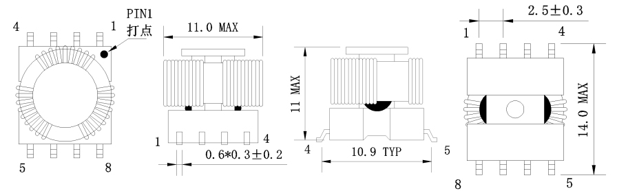 1. Dimensions:mm SMD Drive Transformers FC-STR1010-580T-1
