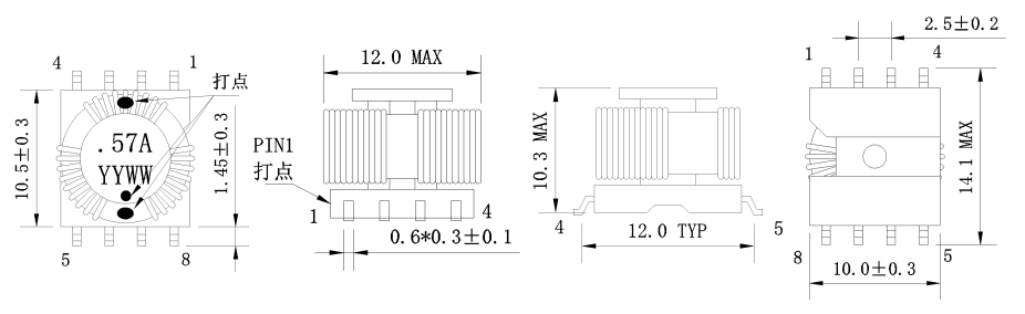 1. Dimensions:mm SMD Drive Transformers FC-STR1010-800T-1