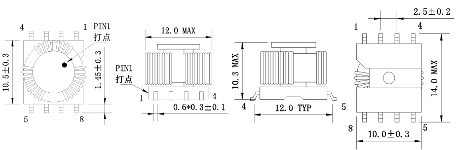 1. Dimensions:mm SMD Drive Transformers FC-STR1010-950T-2