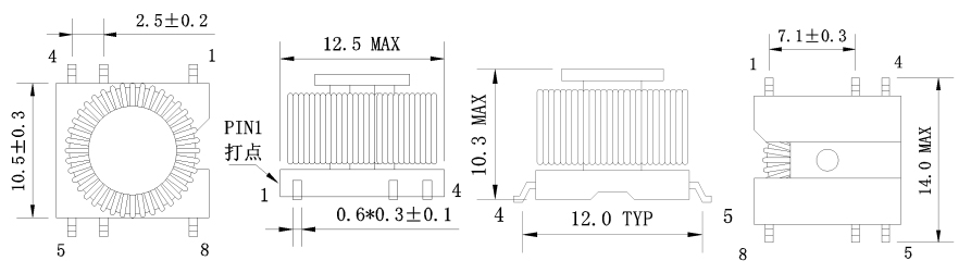 1. Dimensions:mm SMD Drive Transformers FC-STR1210-131T-1