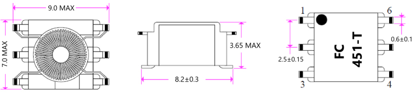 1. Dimensions:mm SMD Drive Transformers FC-SMT1036-451-T