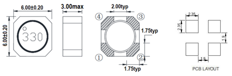 1. Dimensions:mm SMD Transformers for Flyback Applications FC-SLF6030 –330