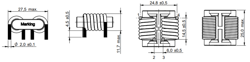 1. Dimensions:mm FC-LCL 2208-121-25A Common Mode Line Filter