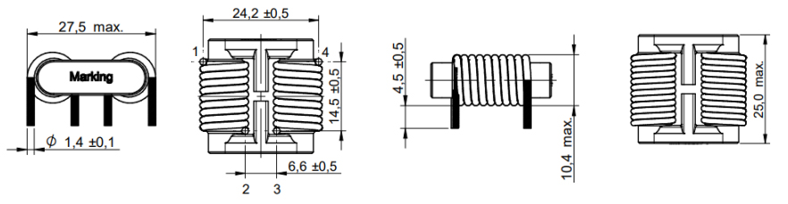 1. Dimensions:mm FC-LCL 2208-231-16A Common Mode Line Filter