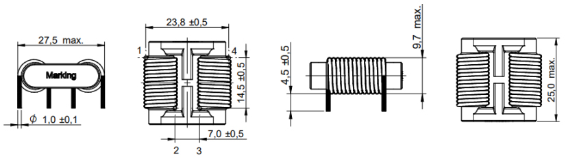 1. Dimensions:mm FC-LCL 2208-451-10A Common Mode Line Filter