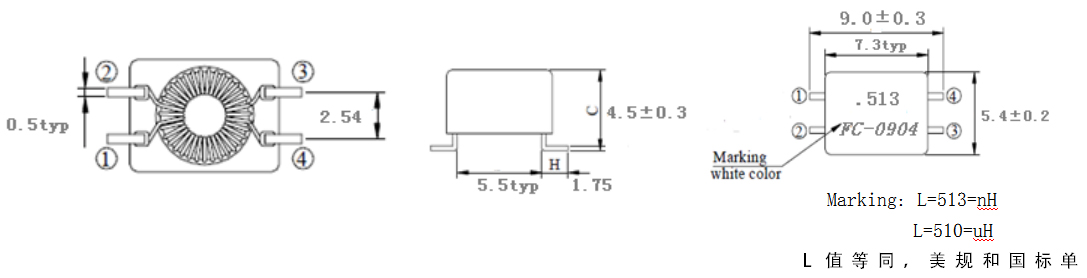 1. Dimensions:mm MD Common Mode Line Filter FC-SLF0904 –Series