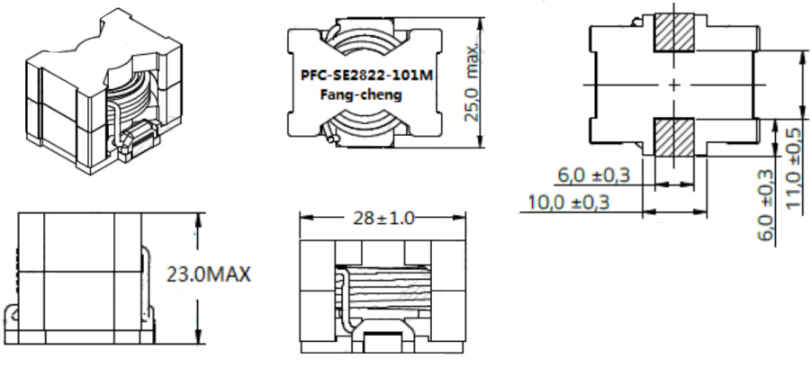 1.Dimensions:mm PFC-SE2822-Series SMDe High Current PFC Inductor